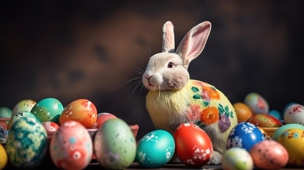 Happy easter with Easter bunny and egg Generative ai