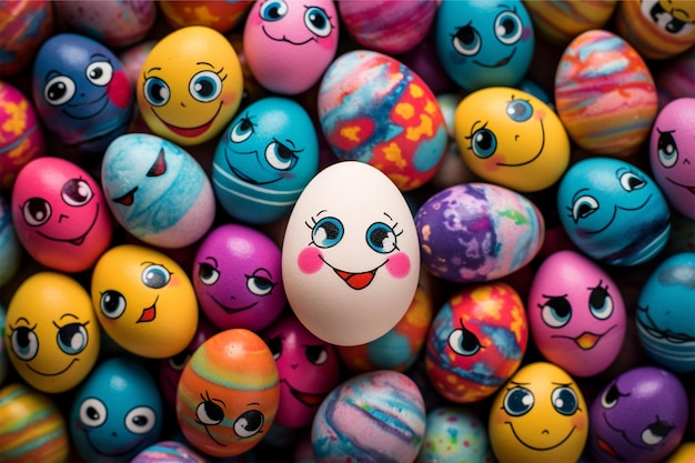 happy easter with many colorful cute easter eggs