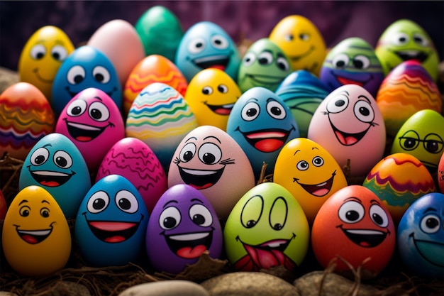 Счастливой Пасхи с множеством красочных милых пасхальных яиц