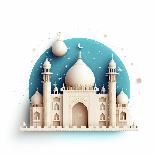 Happy Eid Al Adha with background of a mosque moon stars