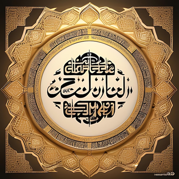 Happy Eid Mubarak calligraphy with hollow engraving moon on golden bokeh background Illustration