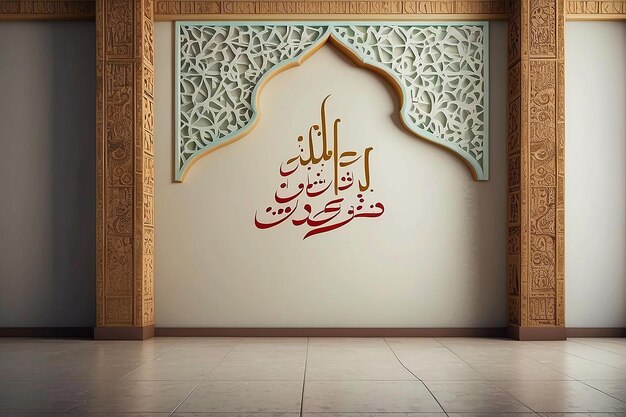 Happy Eid mubarak text design on isolated empty wall