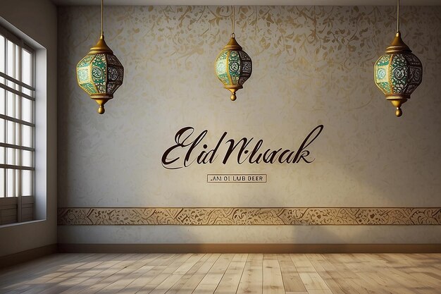 Счастливого Ида Мубарак текст дизайн на изолированной пустой стене