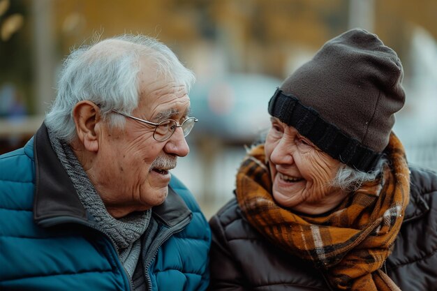 Happy elder people talking together