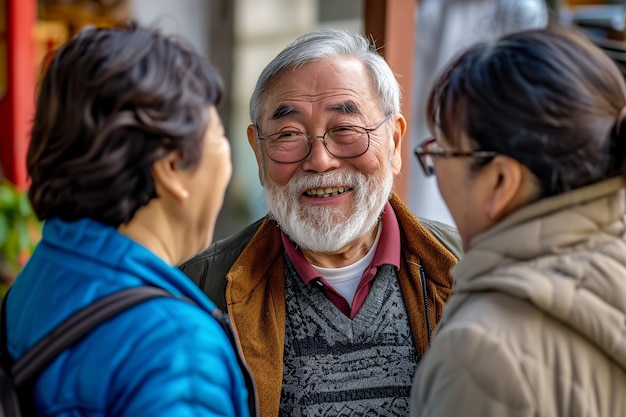 Happy elder people talking together