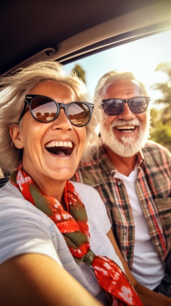 Happy elderly couple blurred background Generative AI