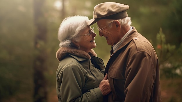 Счастливая пожилая пара, влюбляющаяся в природу, пожилые люди, Генеративный Ай