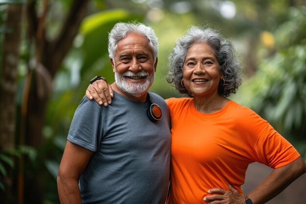 Photo a happy elderly couple jogging generative ai