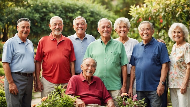 Happy elderly seniors in nursing home Outdoors in the park