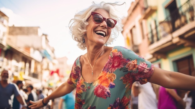 happy elderly woman at the festival carnival