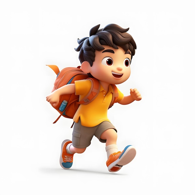 Happy elementary school students running to school 3d illustration