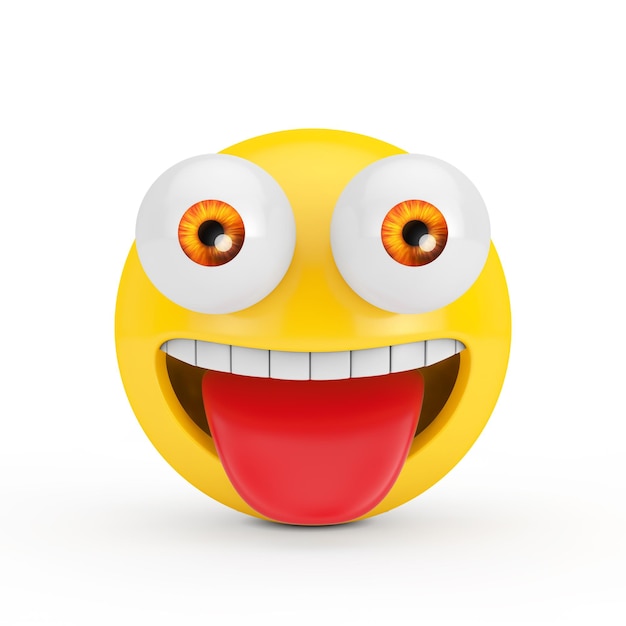 Happy Emoji with Big Eyes on a white background 3d Rendering