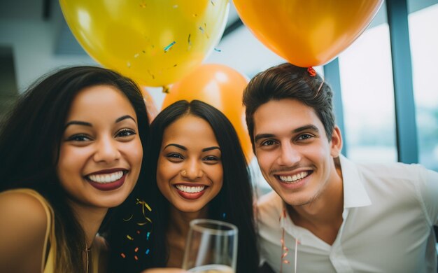 Happy employees gather to celebrate Holidays in the workplace