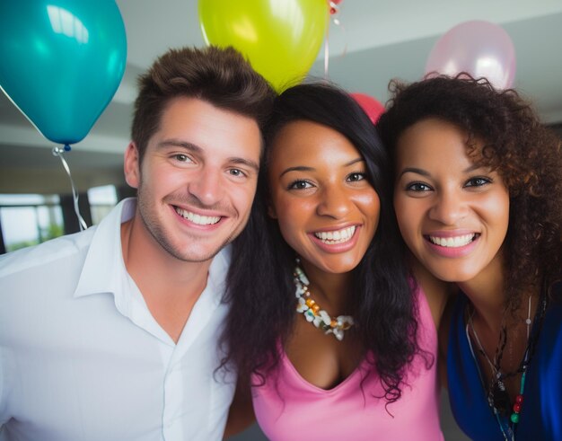 Photo happy employees gather to celebrate holidays in the workplace