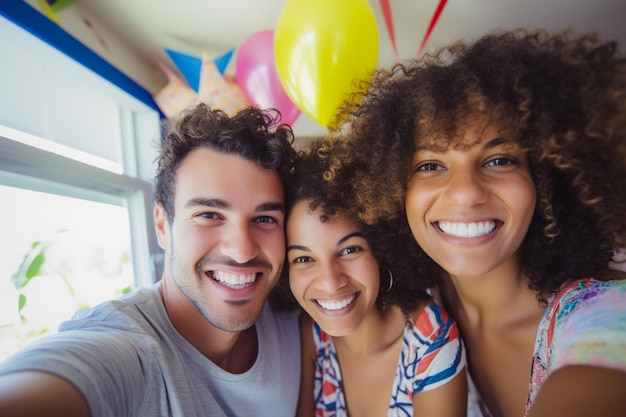 Photo happy employees gather to celebrate holidays in the workplace