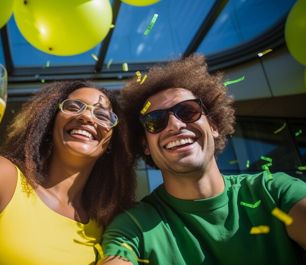 Foto i dipendenti felici si riuniscono per festeggiare le vacanze sul posto di lavoro