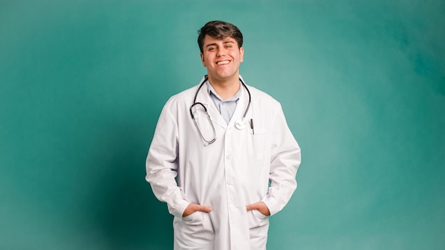 Happy ethnic young man in white robe