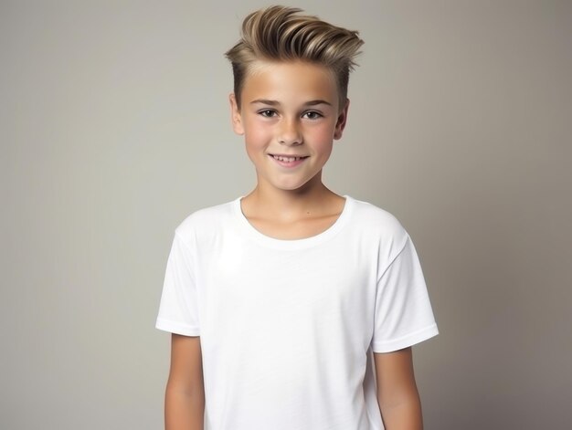 Photo happy european kid in casual clothing against a neutral background