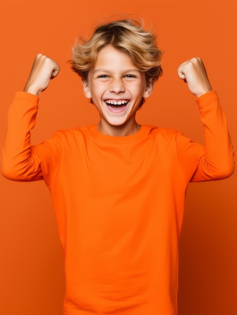 Фото Счастливый европейский ребенок в повседневной одежде на нейтральном фоне