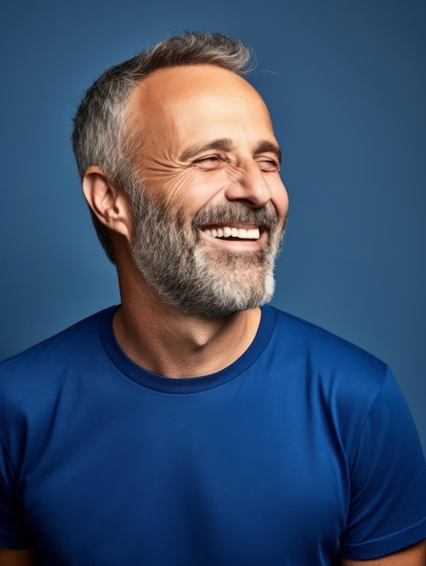 Happy european man in casual clothing against a neutral background