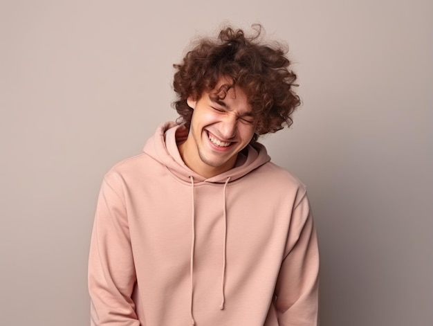 Happy european man in casual clothing against a neutral background