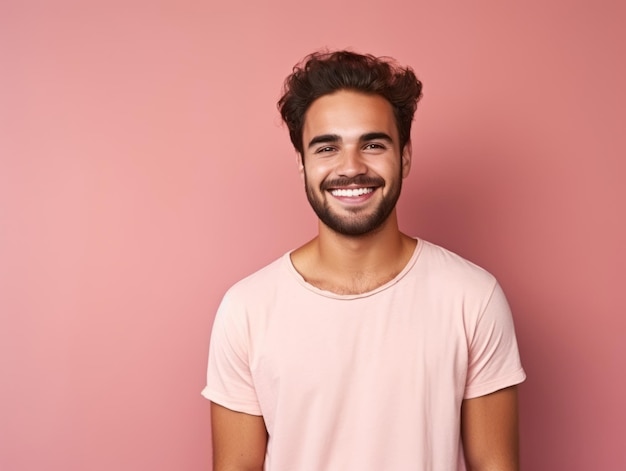 Happy european man in casual clothing against a neutral background