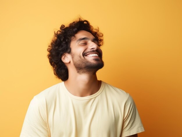 Happy european man in casual clothing against a neutral background