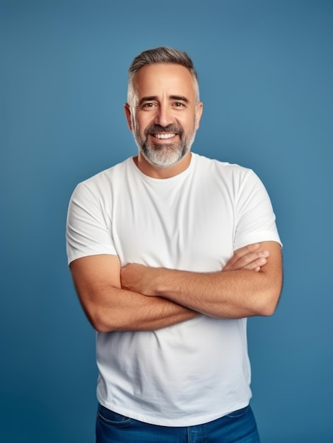 Happy european man in casual clothing against a neutral background