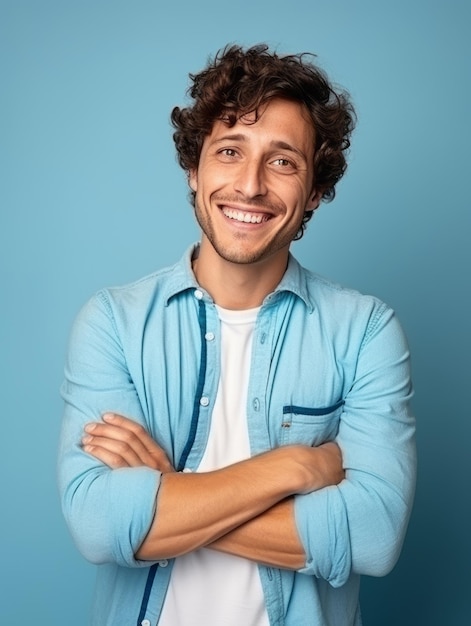 Happy european man in casual clothing against a neutral background