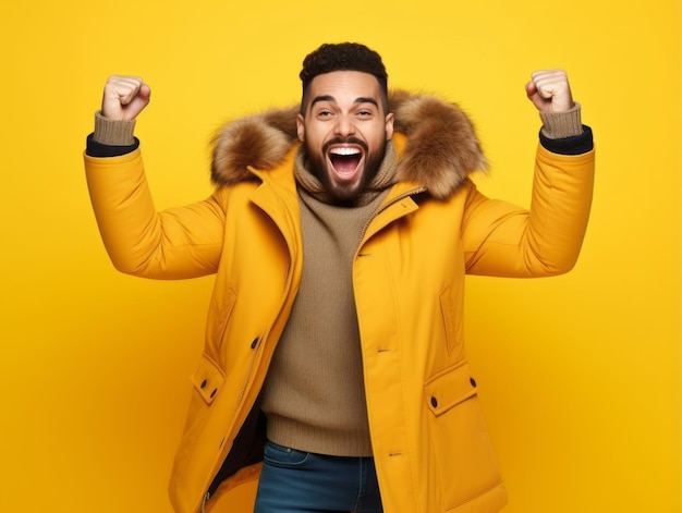 Happy european man in casual clothing against a neutral background