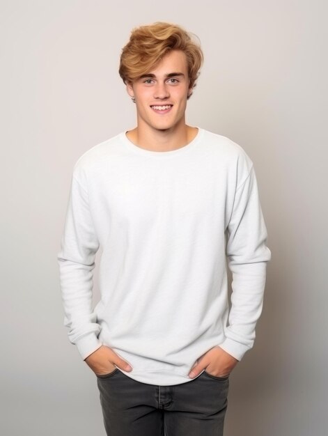 Happy european man in casual clothing against a neutral background