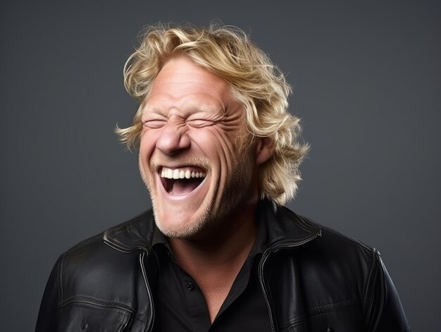 Happy european man in casual clothing against a neutral background