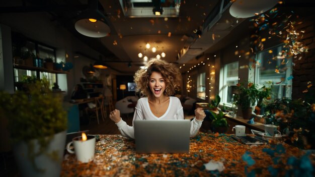 Foto donne emozionate felici che tengono il computer portatile