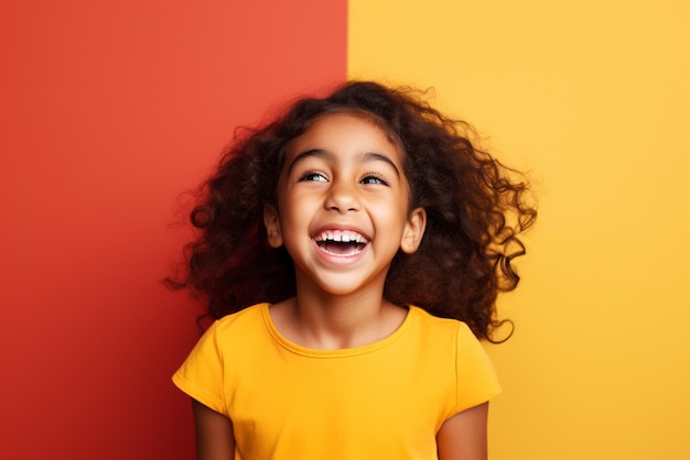 Photo a happy and excited young girl laughing generative ai