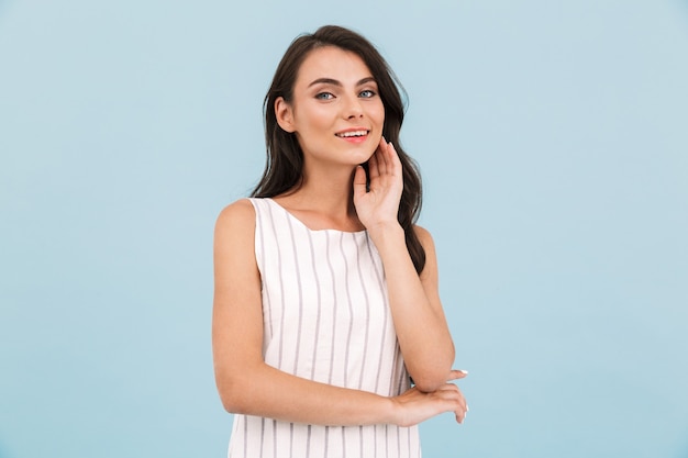 Happy excited young woman posing isolated wall.