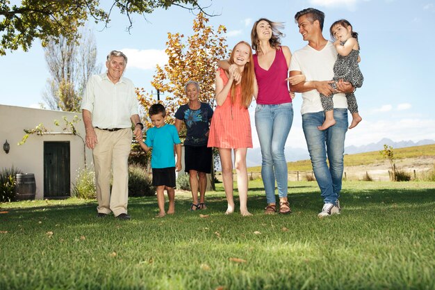 Happy extended family in garden