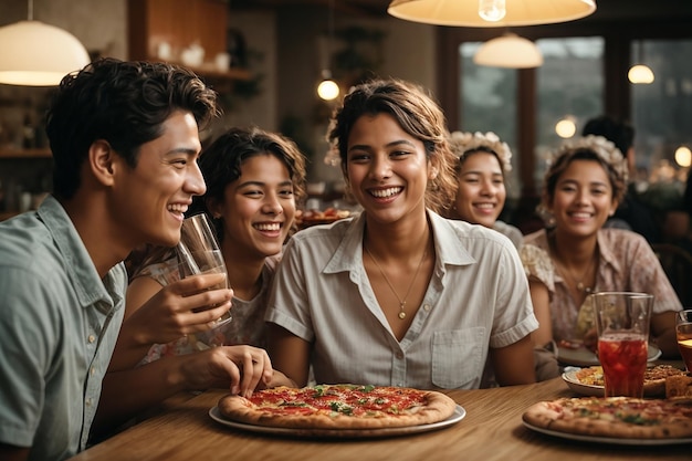 happy extended family having fun while talking during lunch in dining room focus is on little girl