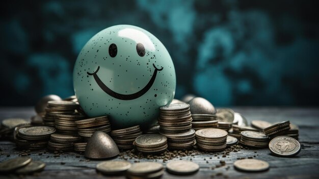 Photo happy face on coins background