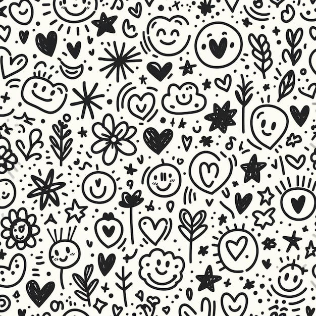 happy faces and hearts on a white background