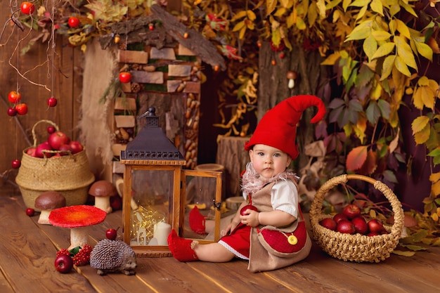 Photo happy fairytale little gnome baby girl