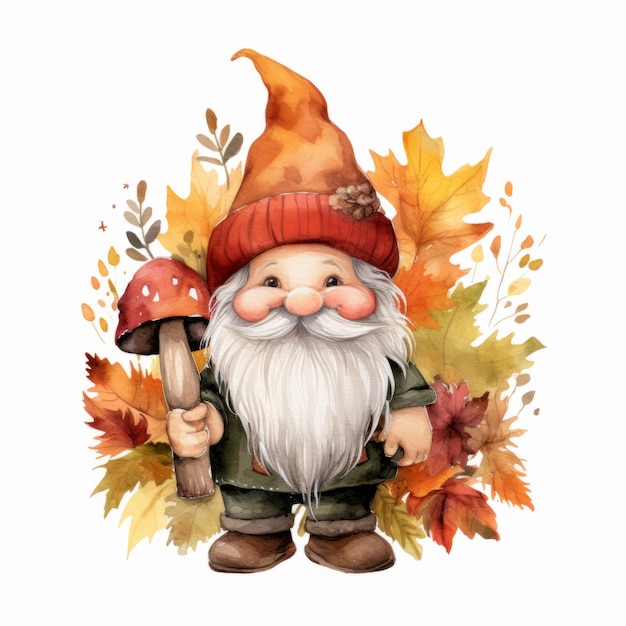 Happy Fall Colors Watercolor Gnome