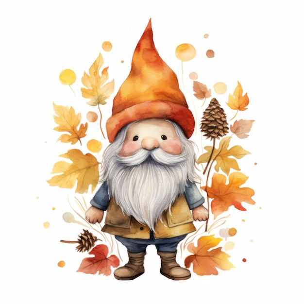 Happy Fall Colors Watercolor Gnome