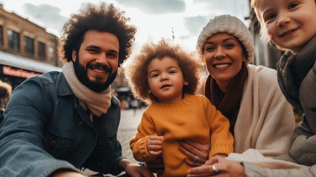 写真 幸せな家族と笑顔の子供たちと楽しい