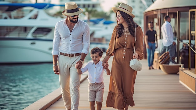 Happy family on the beach at summer vacation in Dubai UAE