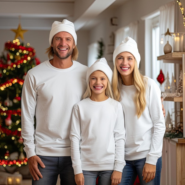 Happy family by the Christmas tree