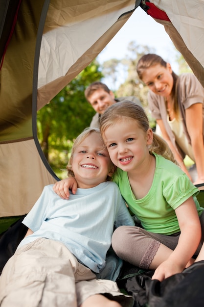 Happy Family Camping In The Park