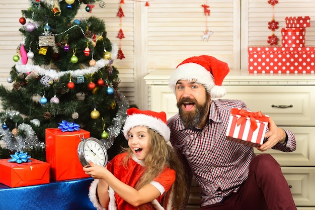 Happy family celebrate new year and Christmas.