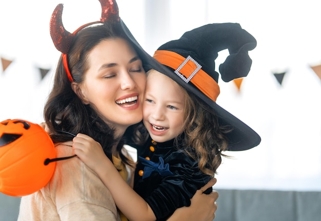 Happy family celebrating Halloween