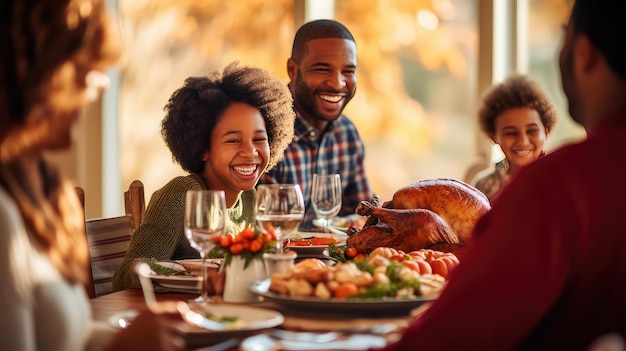 Happy Family celebrating Thanksgiving at the table