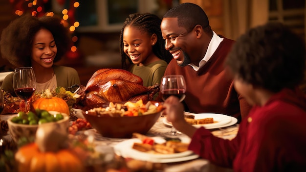 Happy Family celebrating Thanksgiving at the table